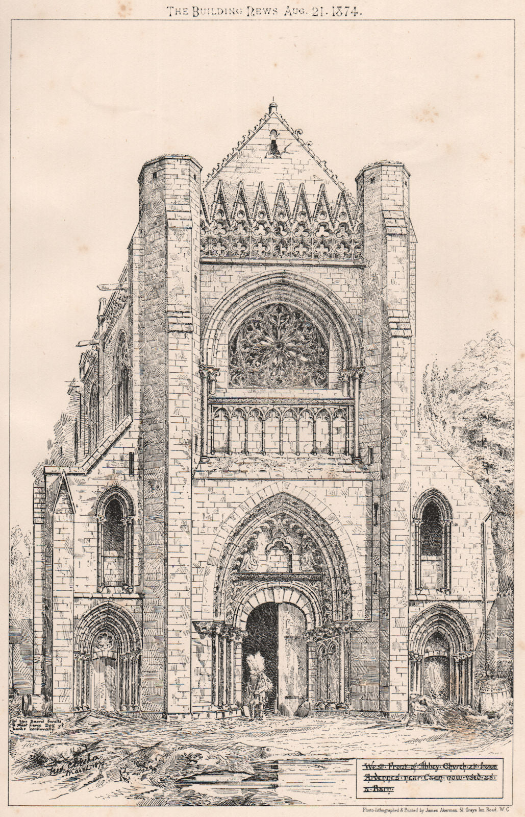 Abbey Church at Ardennes nr Caen, now used as a barn. Calvados 1874 old print